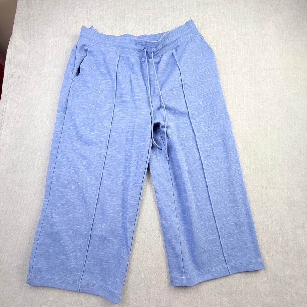 Talbots AirKnit Stretch Wide Crop Pants Blue Heathered Pintuck Petite XL